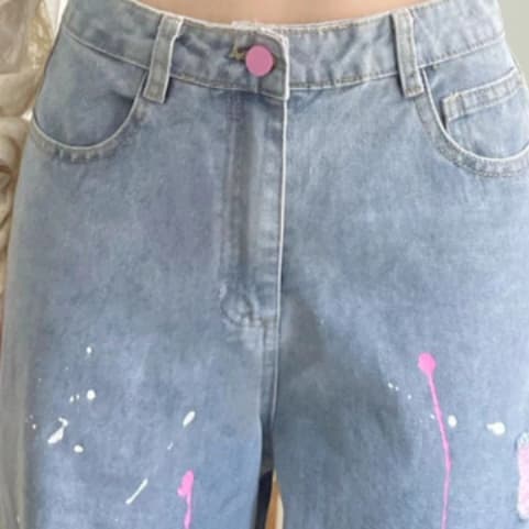 ペイント風ダメージジーンズパンツ