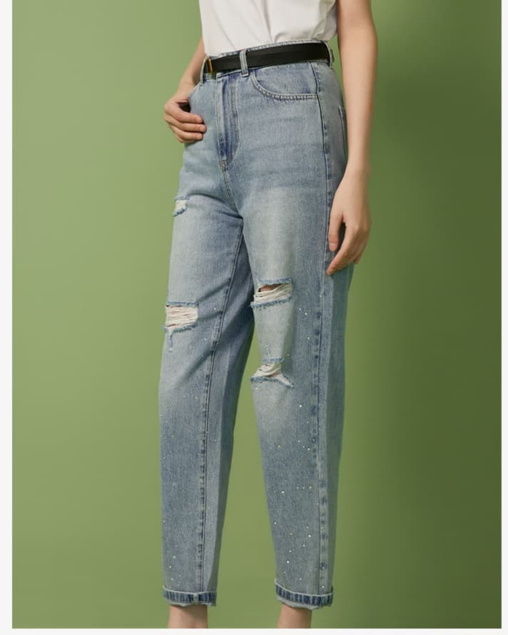 ダメージジーンズ ダメージ加工 ストレートデニムパンツ