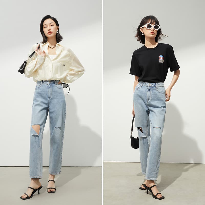 ダメージジーンズ ダメージ加工ナチュラルストレートデニム
