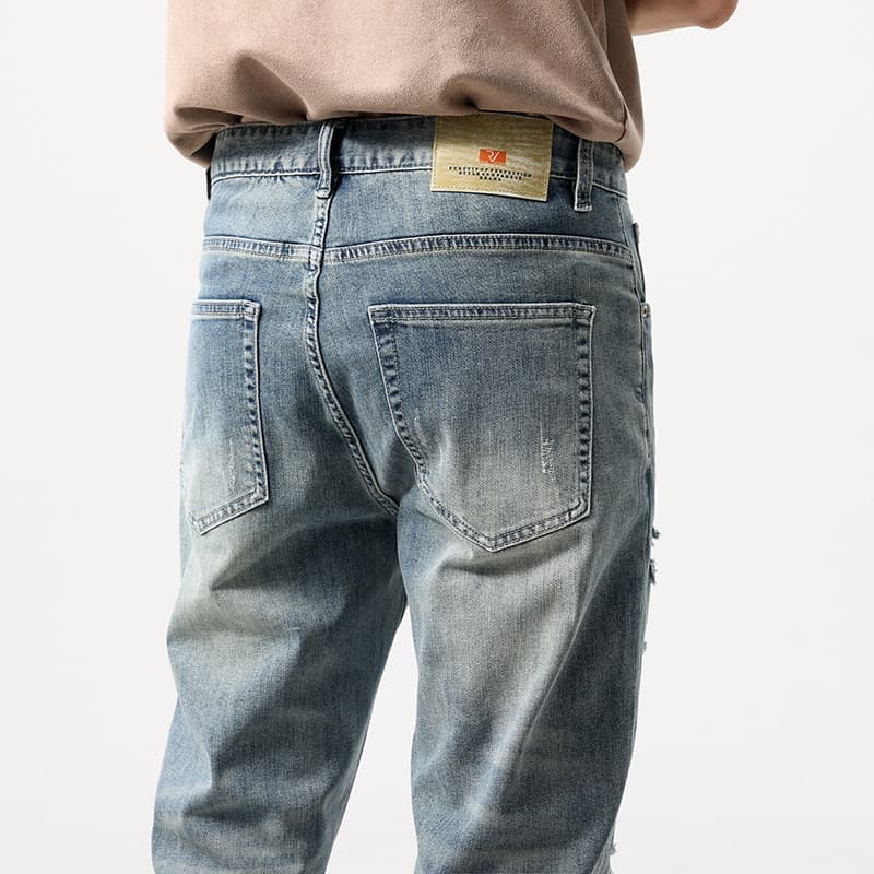 ダメージジーンズ ストレッチダメージ加工デニムパンツ