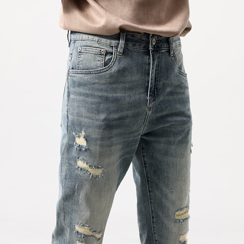 ダメージジーンズ ストレッチダメージ加工デニムパンツ