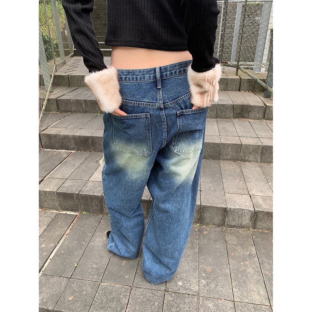 ゆるだぼワイドダメージジーンズパンツ