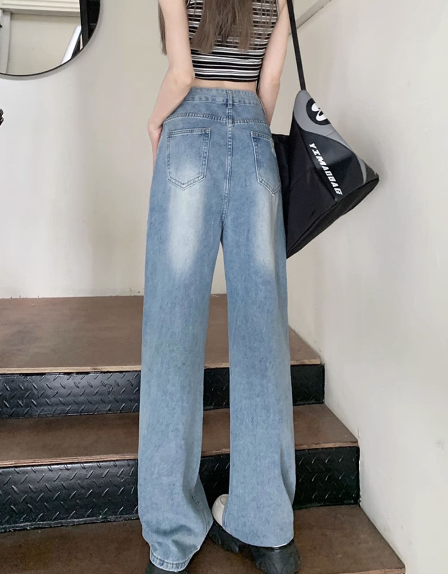 ダメージジーンズ ヴィンテージ風ダメージストレートデニムパンツ
