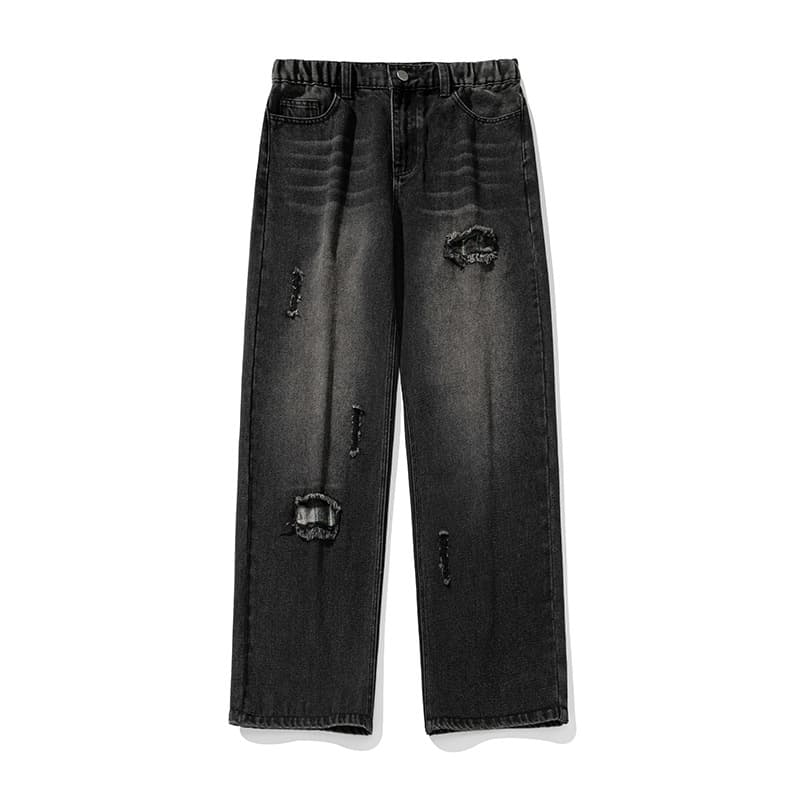 ダメージジーンズ ワイドシルエット ダメージ加工デニム