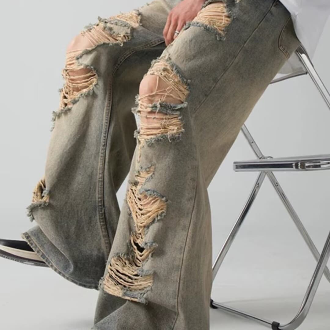 ダメージジーンズ ビンテージ加工 ダメージ ワイドデニム