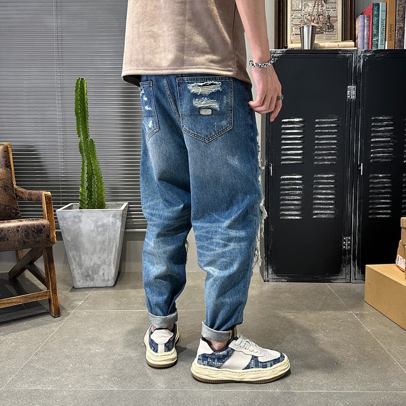 ダメージジーンズ ゆったりシルエット ダメージ加工デニム