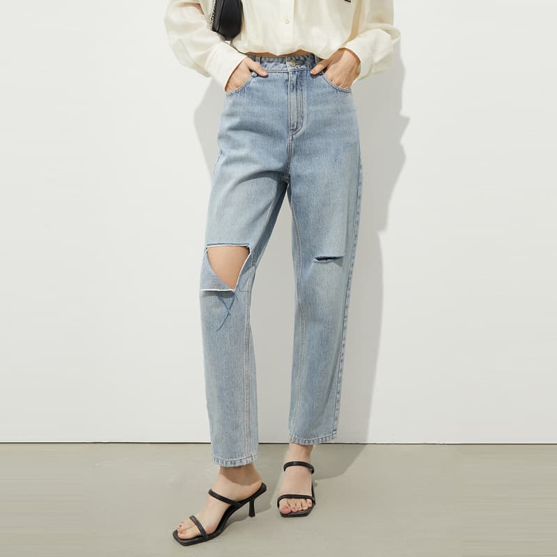 ダメージジーンズ ダメージ加工ナチュラルストレートデニム