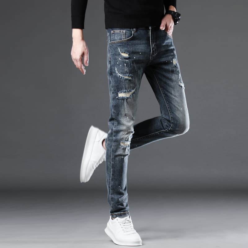 オシャレ加工ストレッチダメージジーンズ