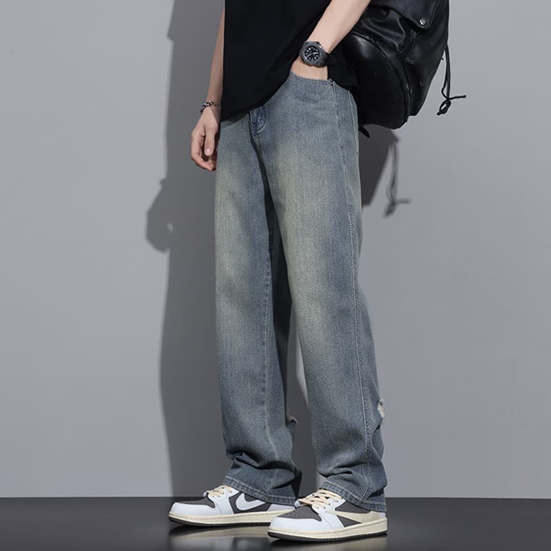 リラックスストレートダメージジーンズ