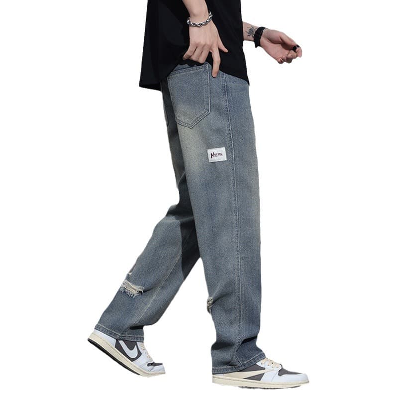 リラックスストレートダメージジーンズ