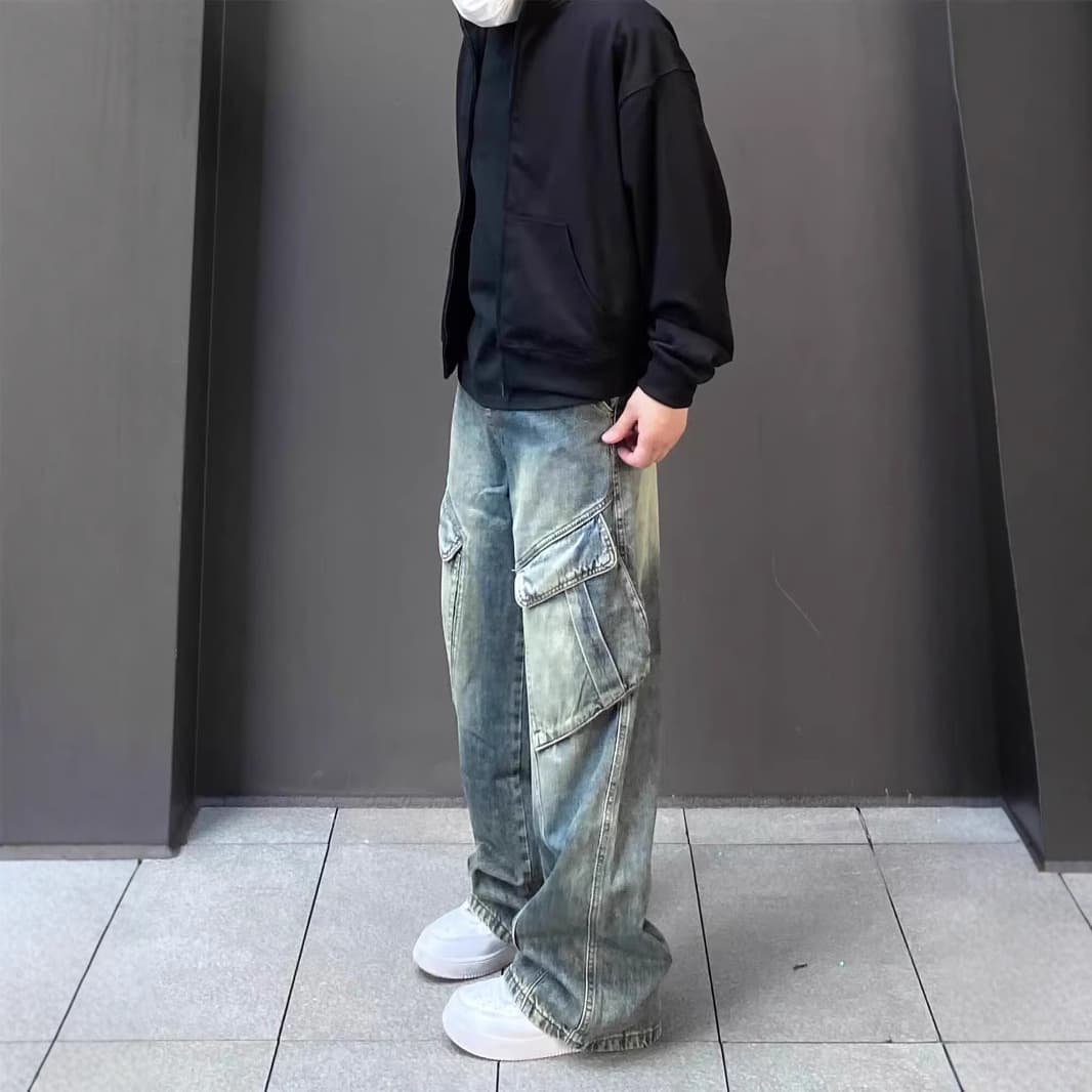 ダメージジーンズ ミリタリーポケット加工デニム
